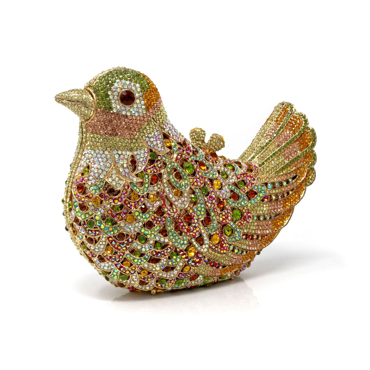 Fall Colors Bird Crystal Purse with Chain - Amber Eyes Gold Tone