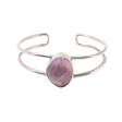 View of Kunzite Cuff - Cambered Freeform Cabochon With Simple Silver Bezel On Open Double Band