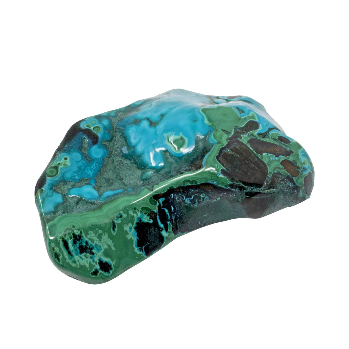 Chrysocolla Malachite Freeform Polished - Flat Back on Lucite Stand