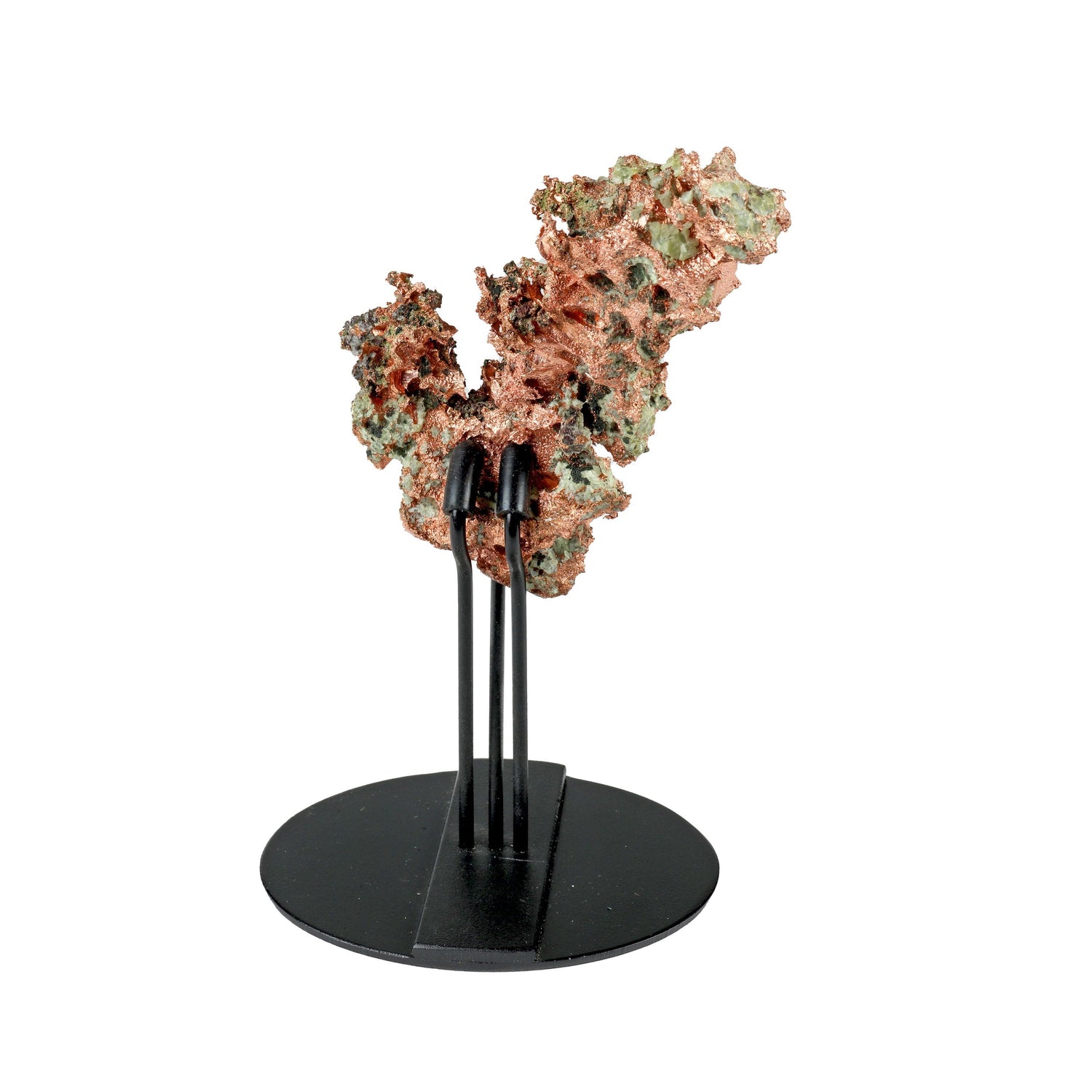 Michigan Native Copper in 3 - Pronged Tension Fit Stand with Crystalized Clusters