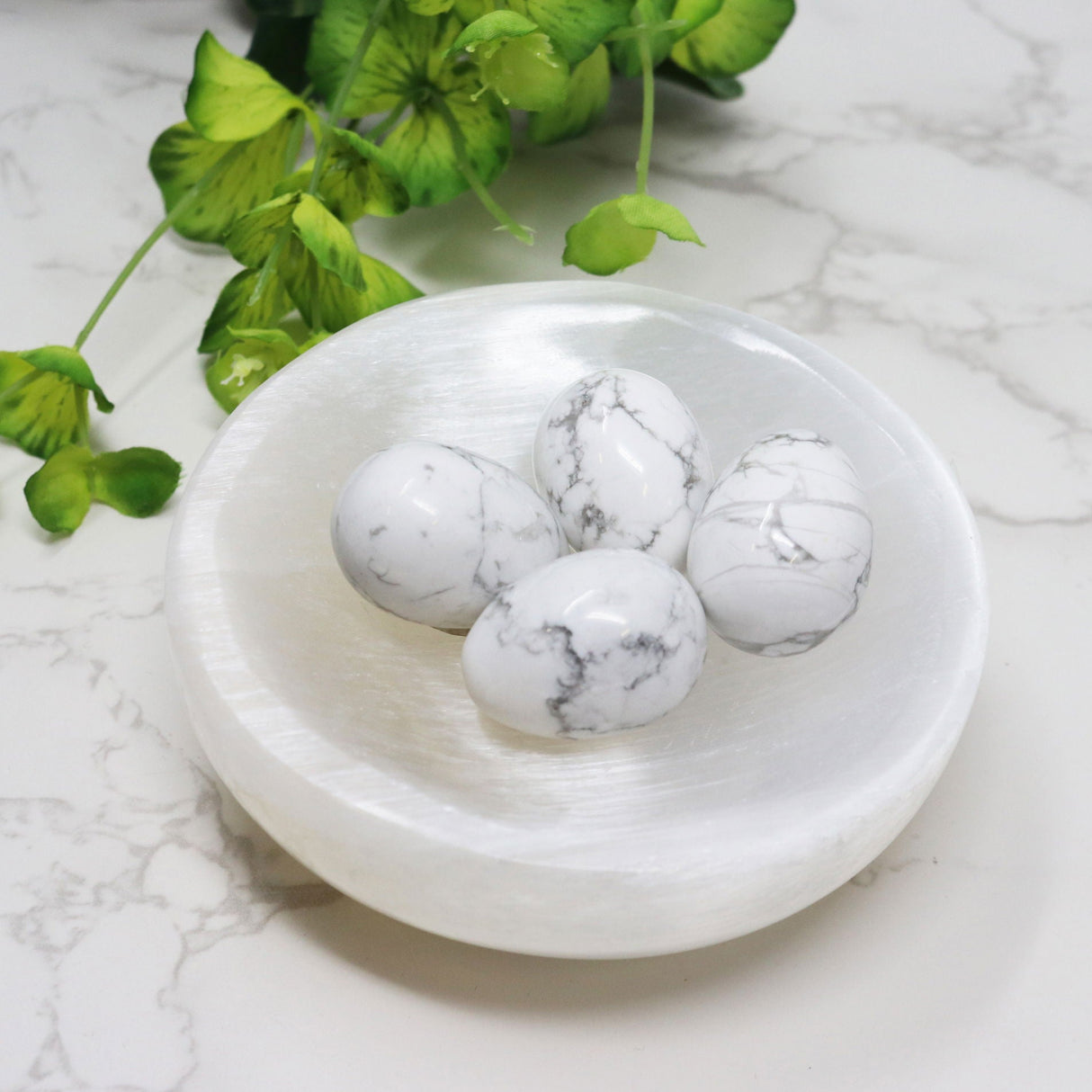 Howlite Carved Eggs - Small with Lucite Stand