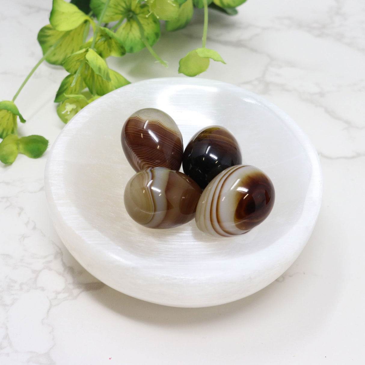 Banded Agate Carved Eggs - Small on Lucite Stand