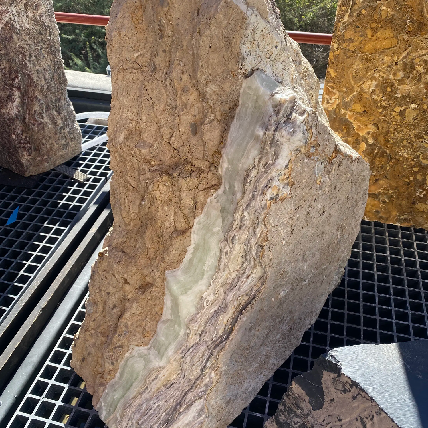 View of Travertine With Pearlescent Onyx Stripe Fountain