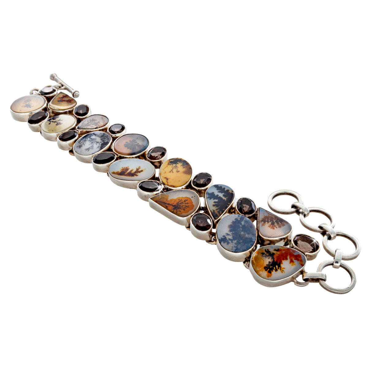 Dendritic Agate Link Bracelet with Smoky Quartz & Toggle Clasp
