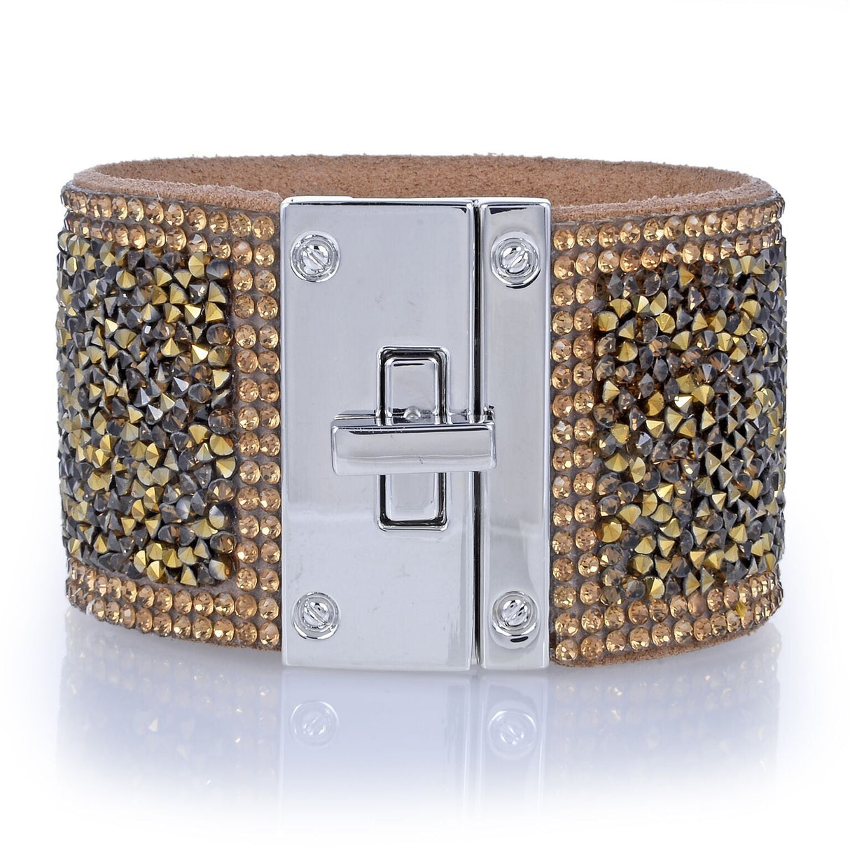 Wide Crystal Wrap Bracelet - Bronze with Magnetic Clasp