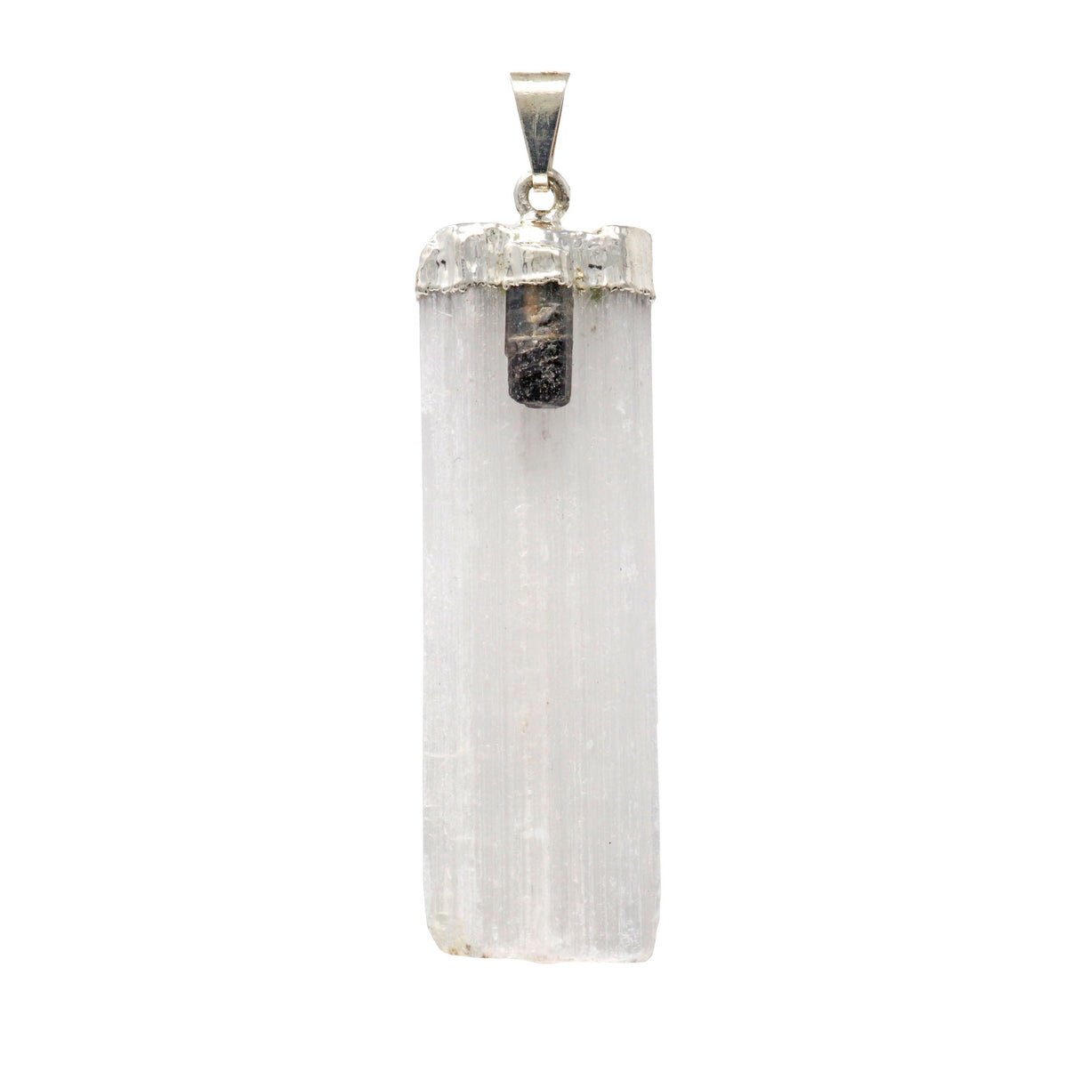 Selenite Pendant with Black & Green Tourmaline