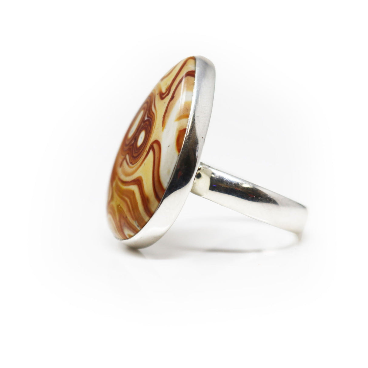 Willow Creek Jasper Ring Size 8 - Pear Cabochon with Simple 925 Sterling Silver Bezel & Band