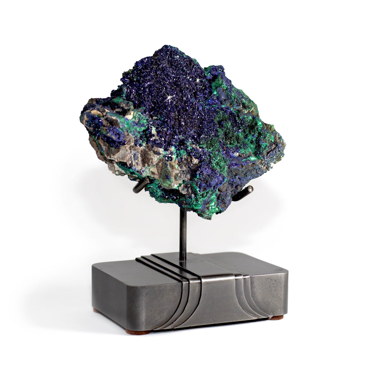Azurite Malachite Druze Specimen on Custom Stand