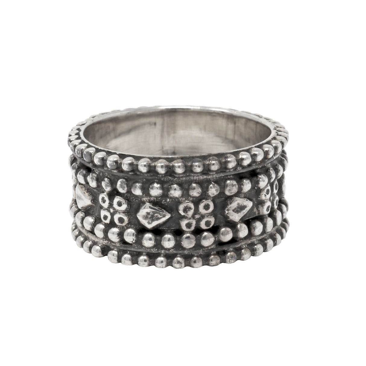 Silver Ring Size 8 Beads Around Ring- 9mm Wide