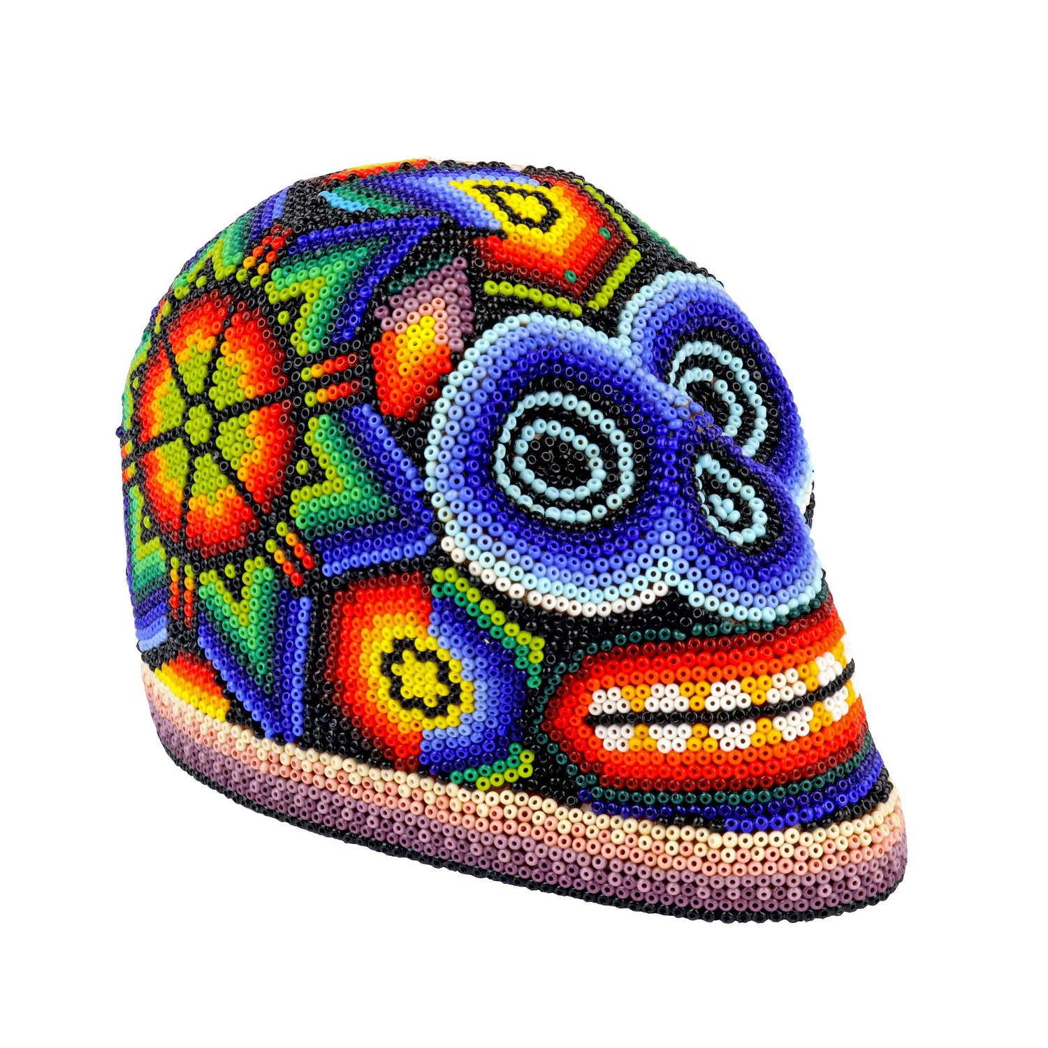 Huichol Beaded Skull - Purple and Beige Banding Across the Jaw