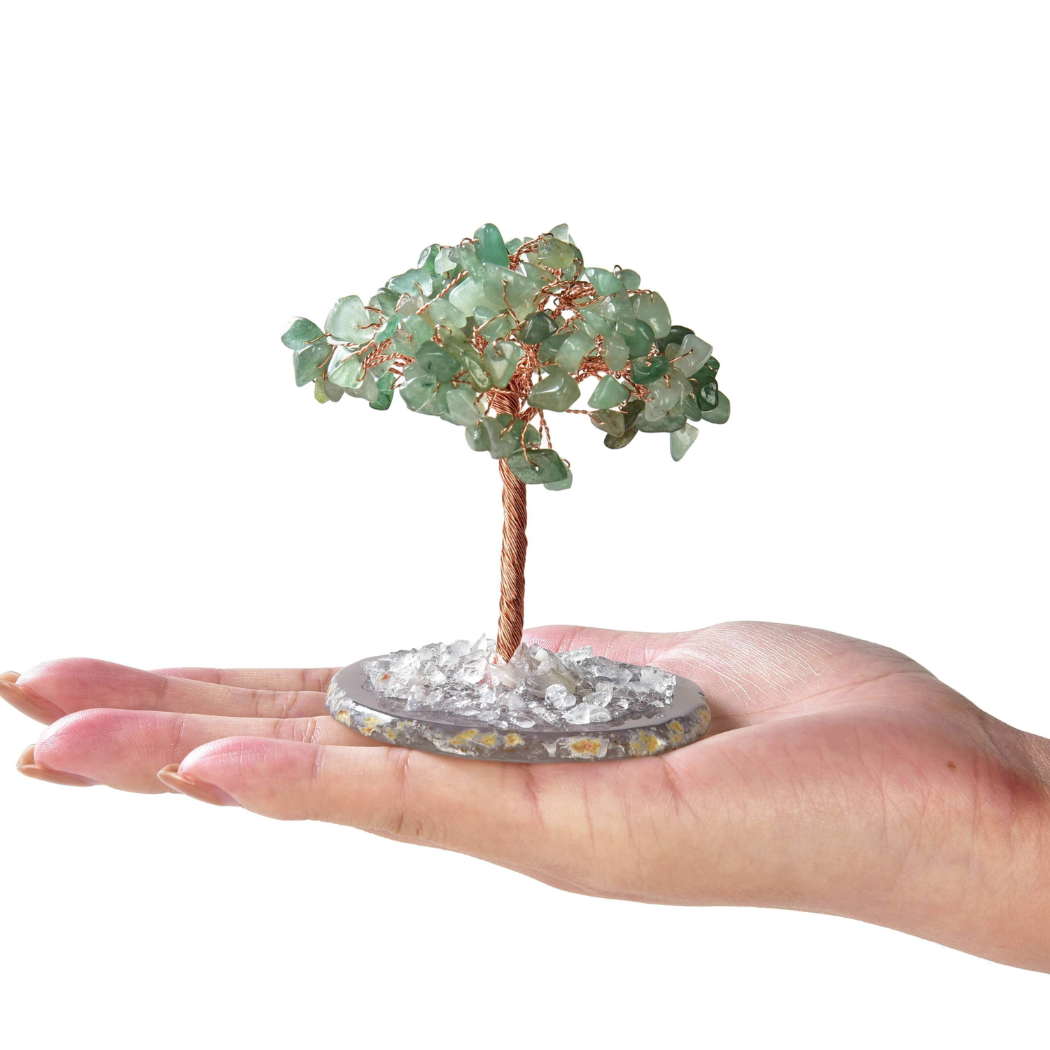 Gemstone Beaded Crystal Trees On Agate Slice Base