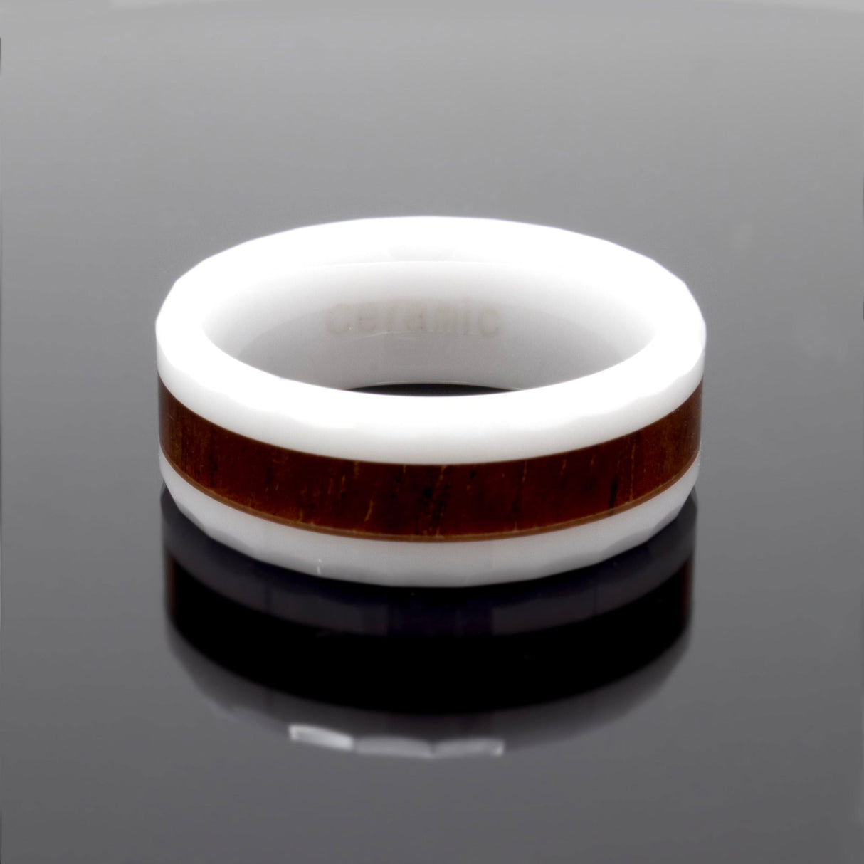 Ceramic Ring With Hawaiian Koa Inlay