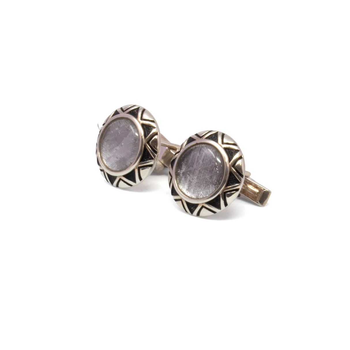 Muonionalusta Meteorite Cufflinks - Round With Crystal And Tribal Bezel