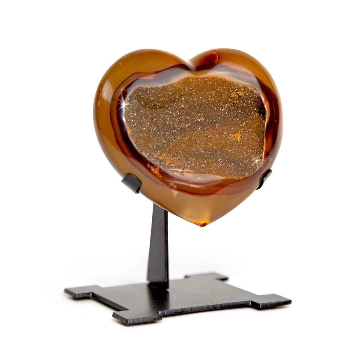 Druze Heart on Custom Aztec Post Stand with Coffee Brown Agate