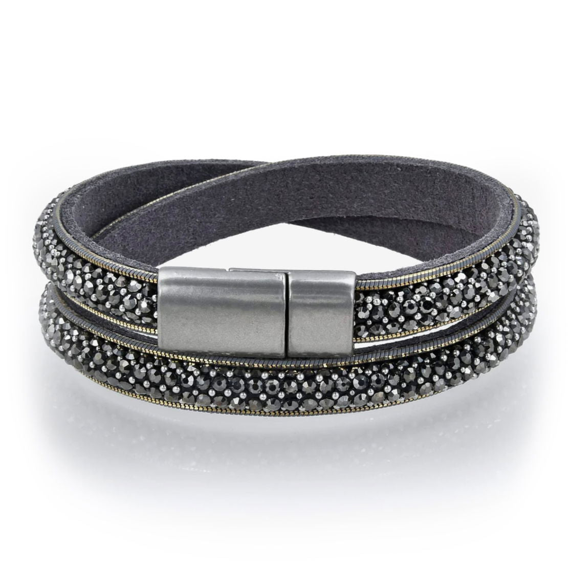 Marcasite Crystals Double Wrap Bracelet with Magnetic Clasp