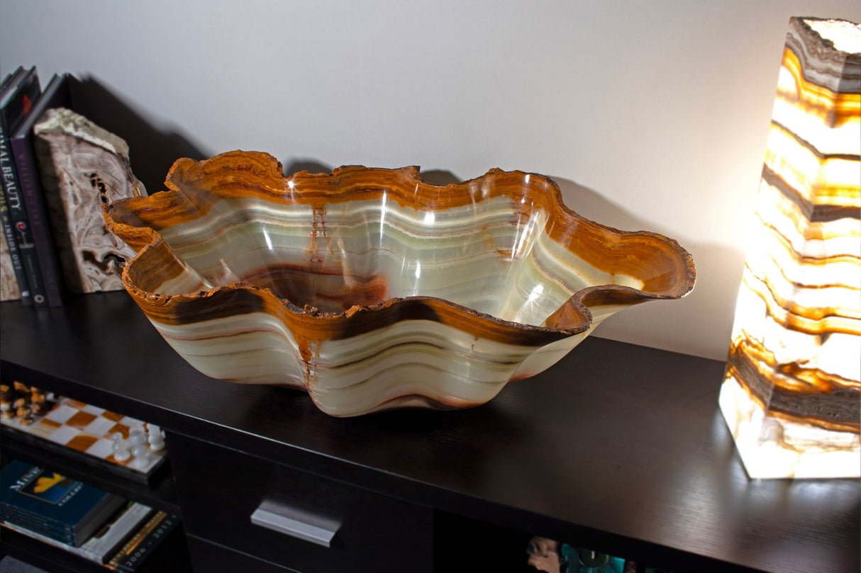 Green Talan Banded Onyx Vessel with Natural Edge