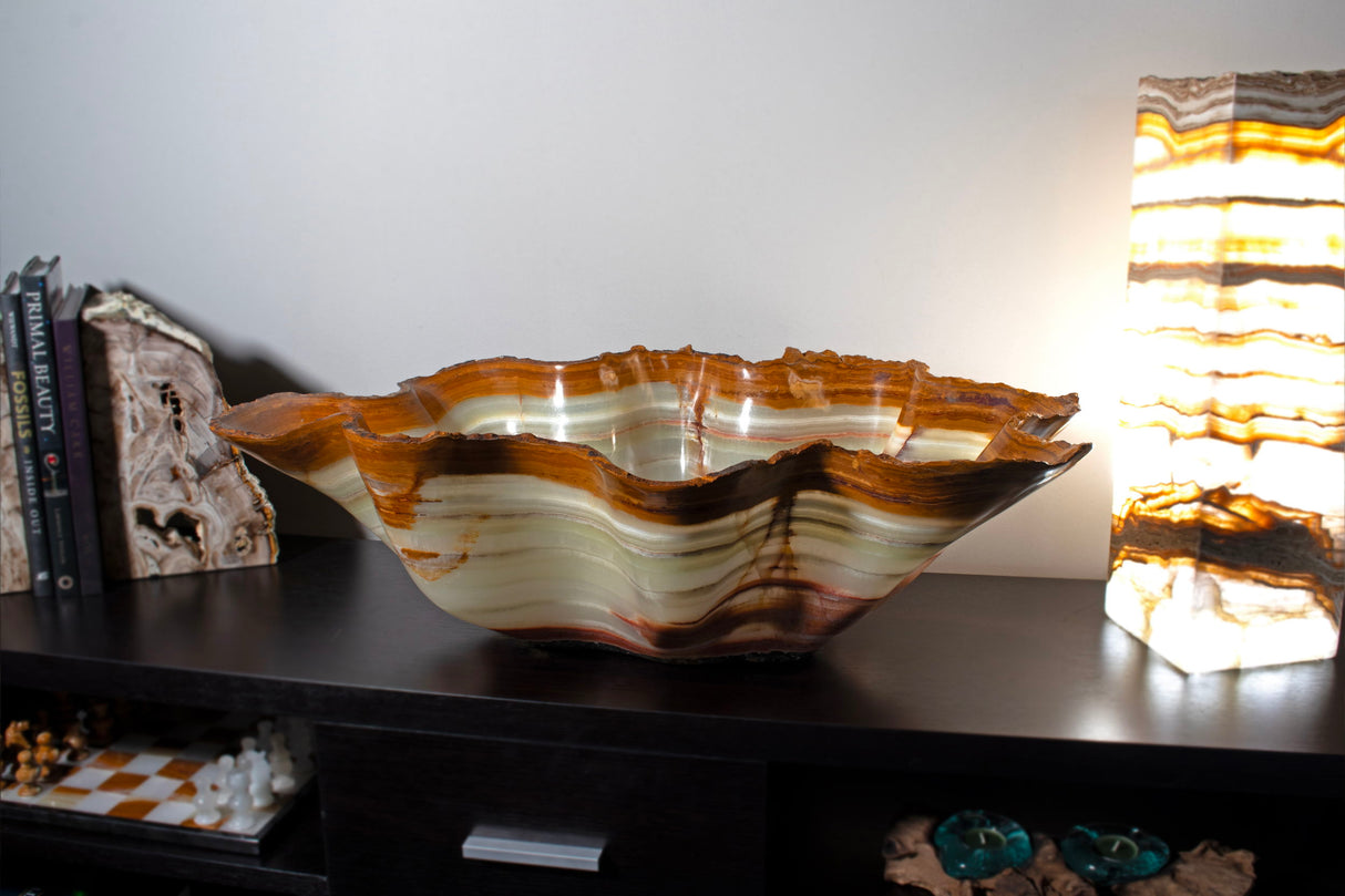 View of Green Talan Banded Onyx Vessel with Natural Edge