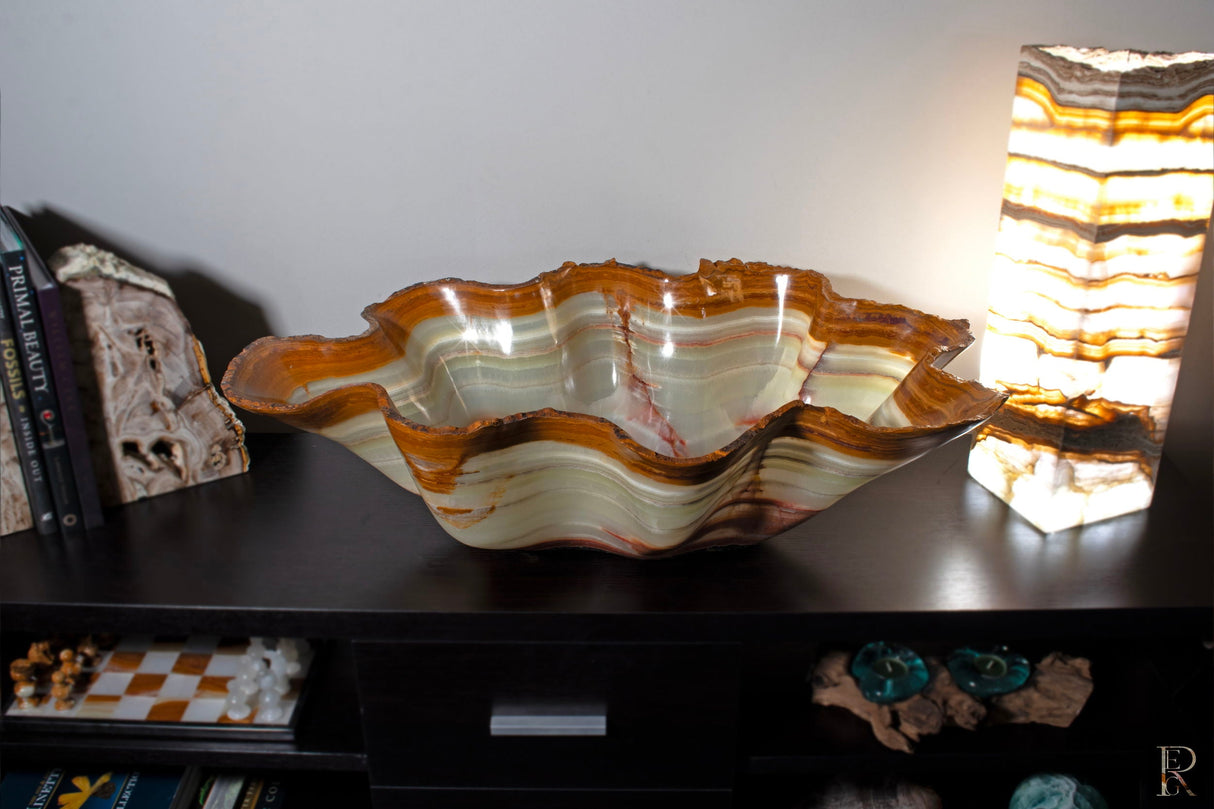 Green Talan Banded Onyx Vessel with Natural Edge