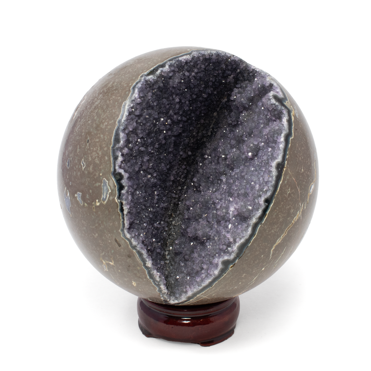 View of Midnight Quartz Druze Geode Sphere With Deep Crevasse