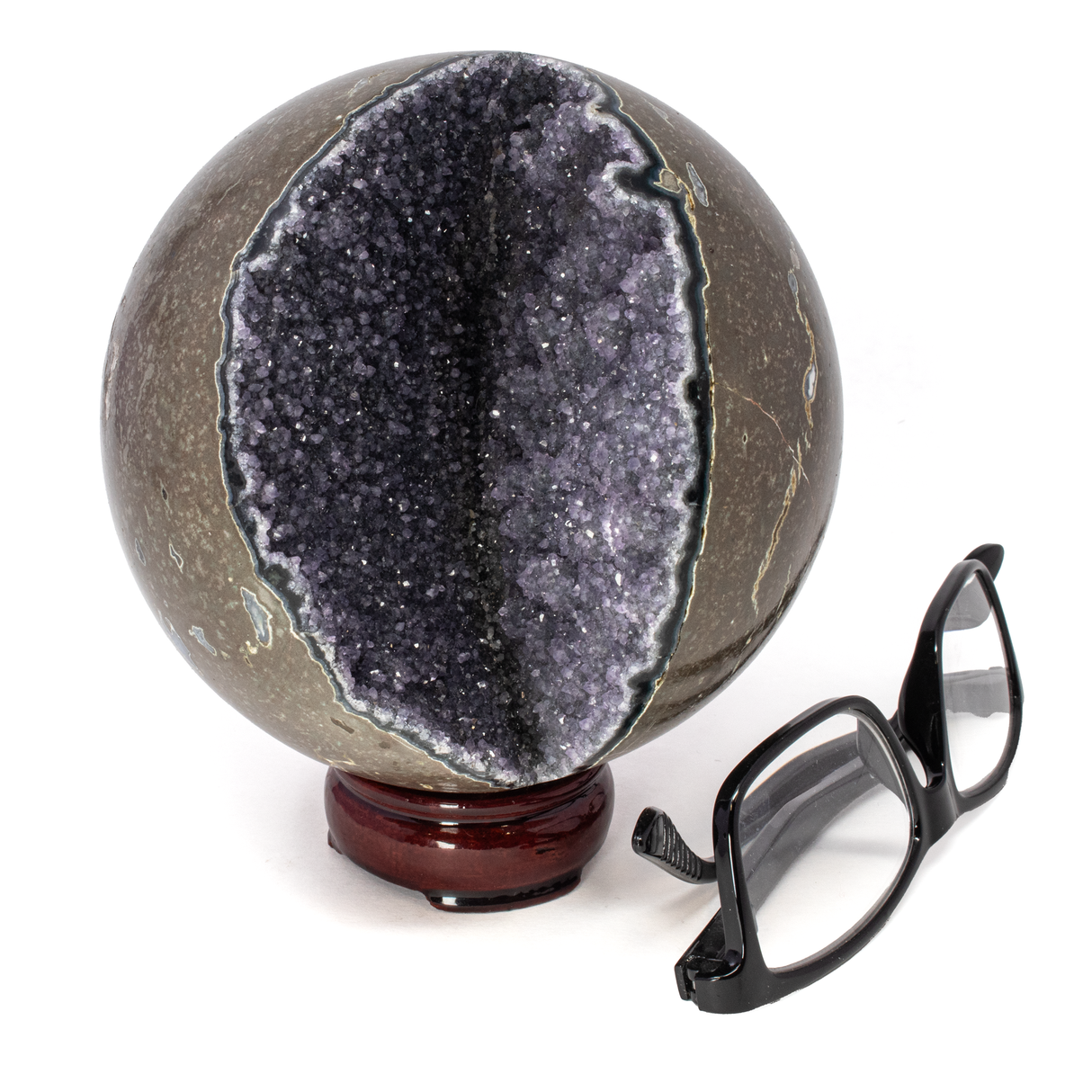 Midnight Quartz Druze Geode Sphere With Deep Crevasse