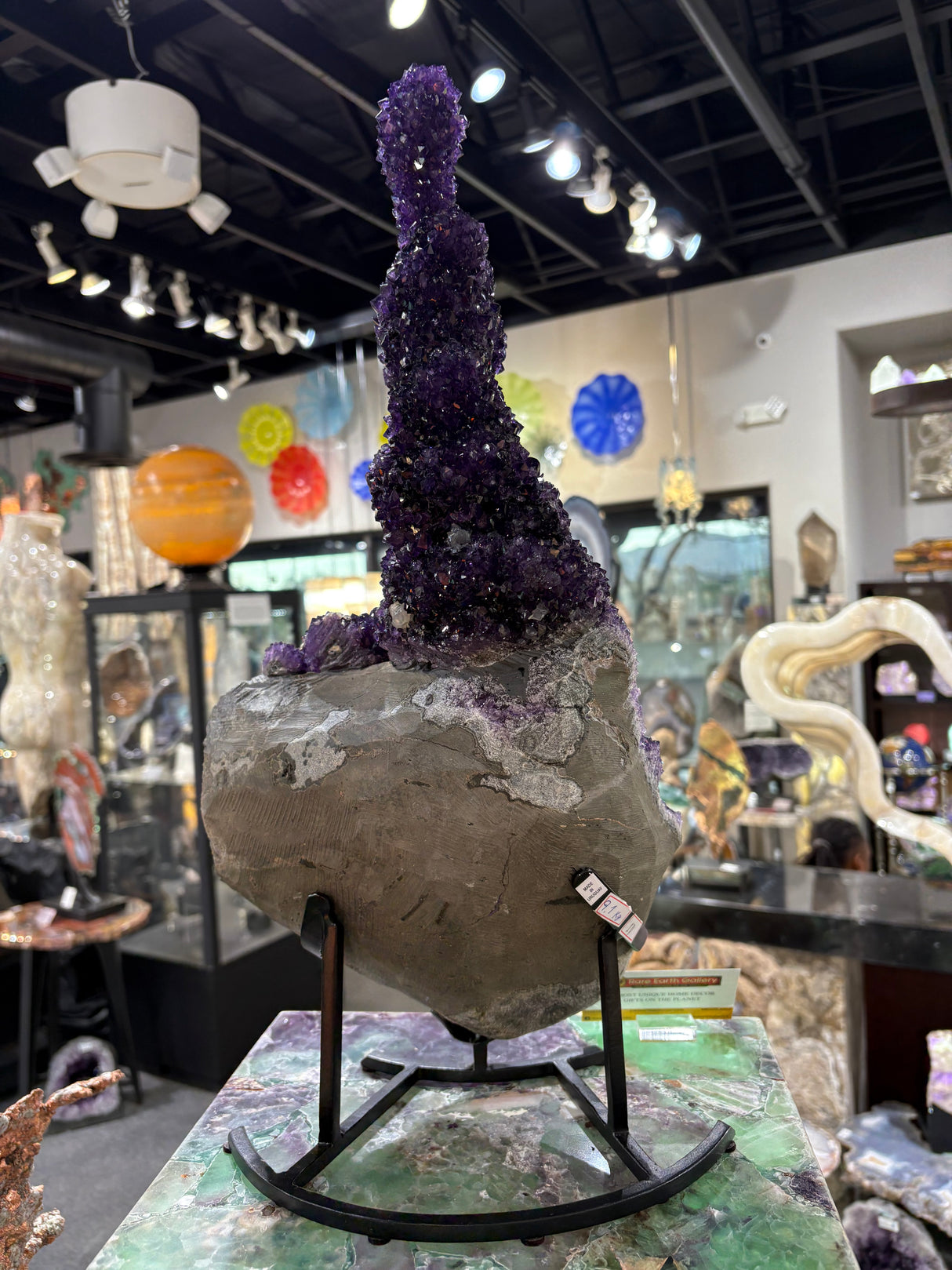 A+ Quality Amethyst Stalactite Geode Specimen in Fitted Stand