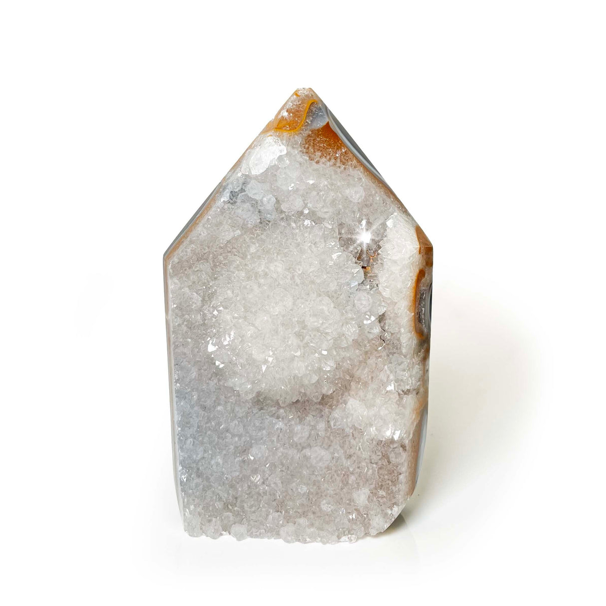 Agate Druze Point - Dark Agate Back with Singular Bulb of Crystals