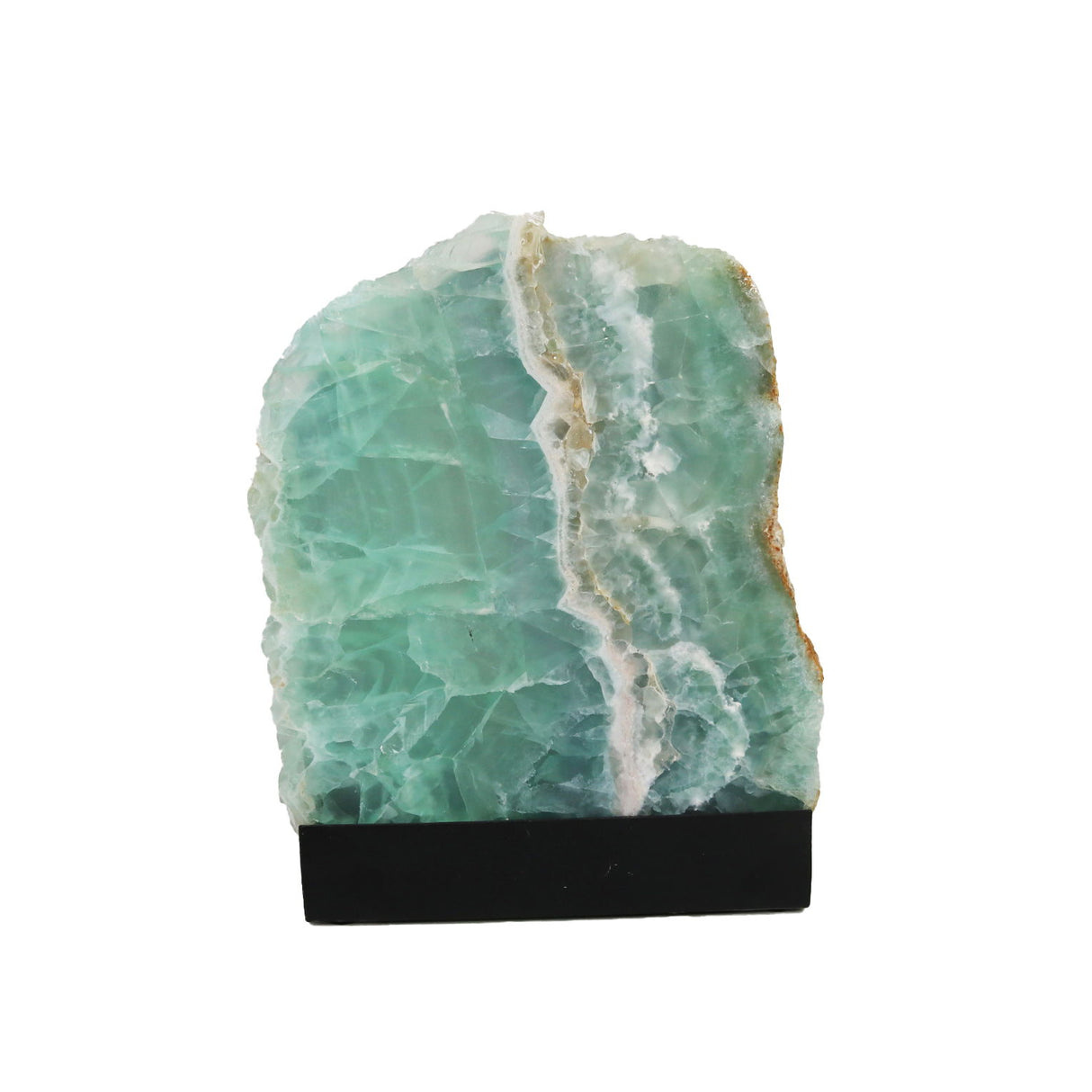 View of Rainbow Fluorite Slice In Custom Table Luminary - Mexico Origin