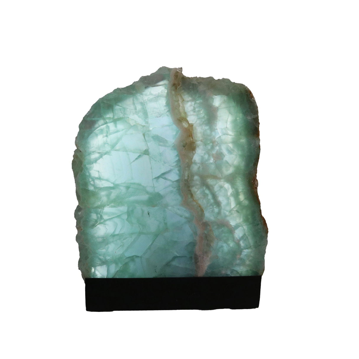 Rainbow Fluorite Slice In Custom Table Luminary - Mexico Origin