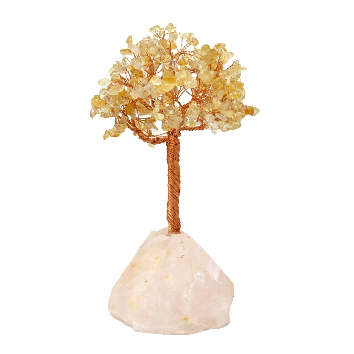 Citrine Copper Wire Beaded Tree Of Life on Rose Quartz Base