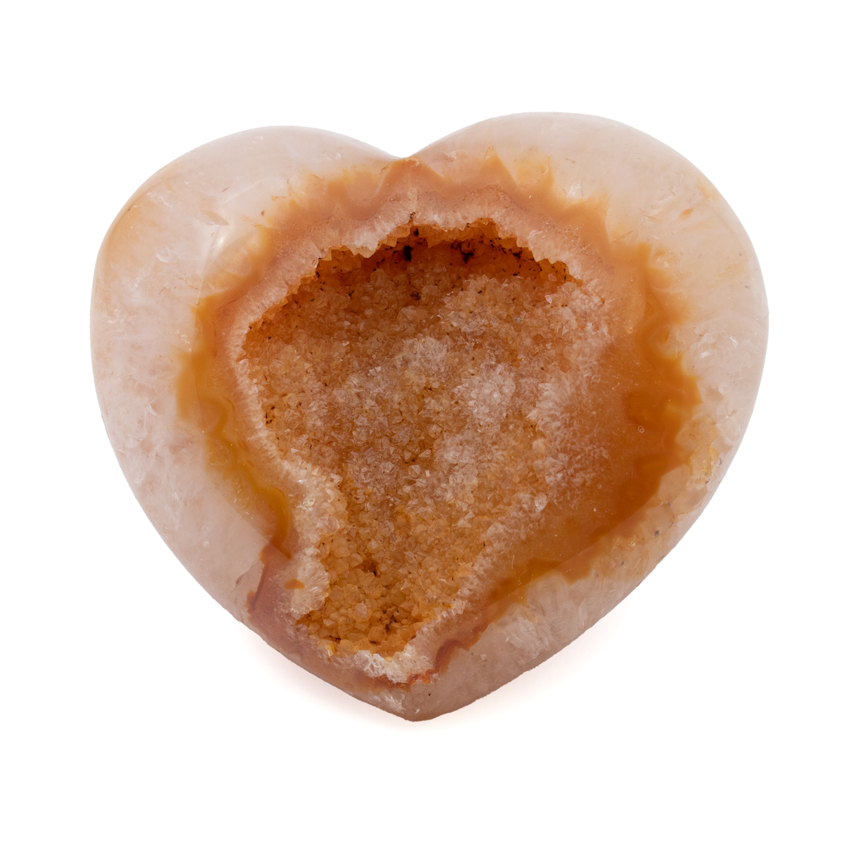 View of Agate Druze Heart on Lucite Stand