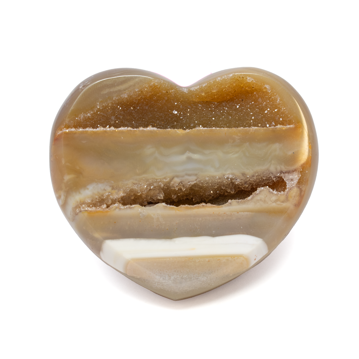 View of Agate Druze Heart on Lucite Stand