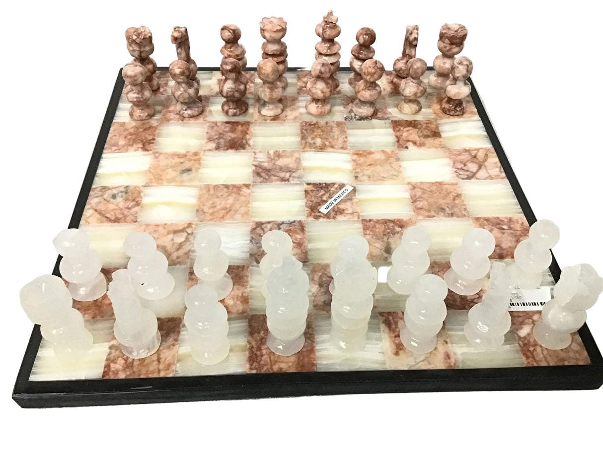 View of Onyx Chess Set Pink \/ White with Black Boarder