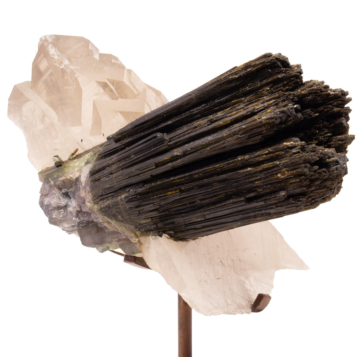 A++ Grade Green Tourmaline Crystal (Watermelon Tourmaline) Spray in Quartz Cluster Specimen In Custom Stand - Layered Square Round Design