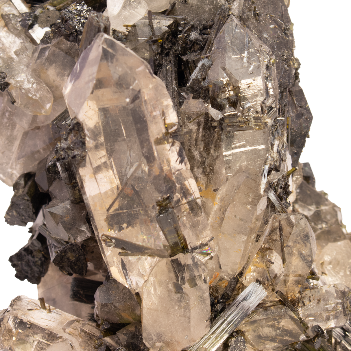 A++ Grade Green Tourmaine Crystal In Clear Quartz Cluster Specimen In Custom Rotating Stand - Layered Square Round Design