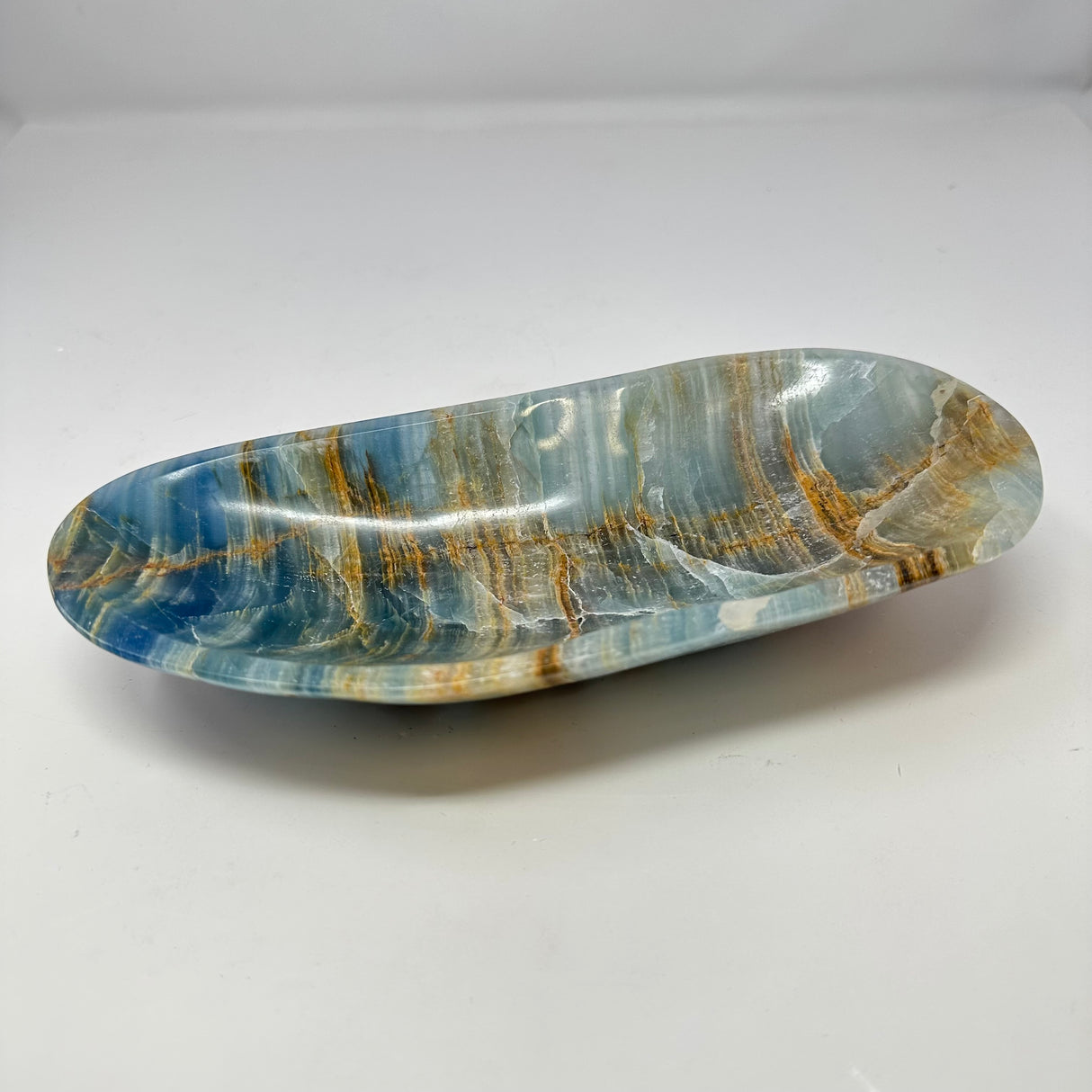 Blue Calcite Banded Dish - Oblong