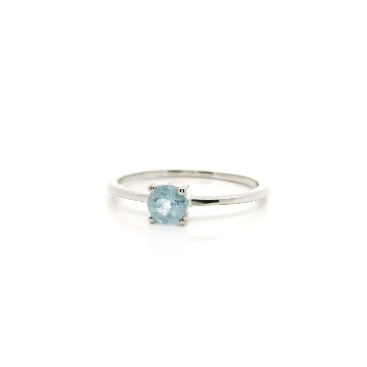 Aquamarine Ring - Faceted Round Prong Set in Simple 925 Sterling Silver sz6