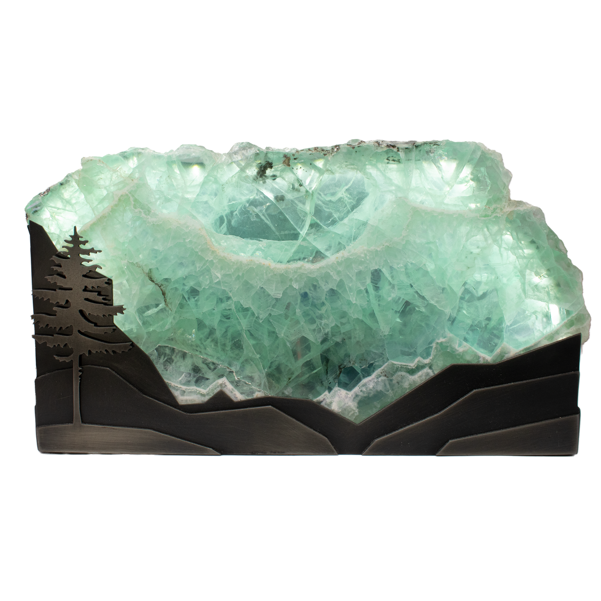 Rainbow Fluorite Slice In Custom Table Luminary
