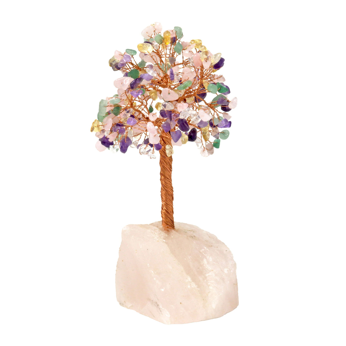 Gemstone Beaded Crystal Tree On Rose Quartz Base