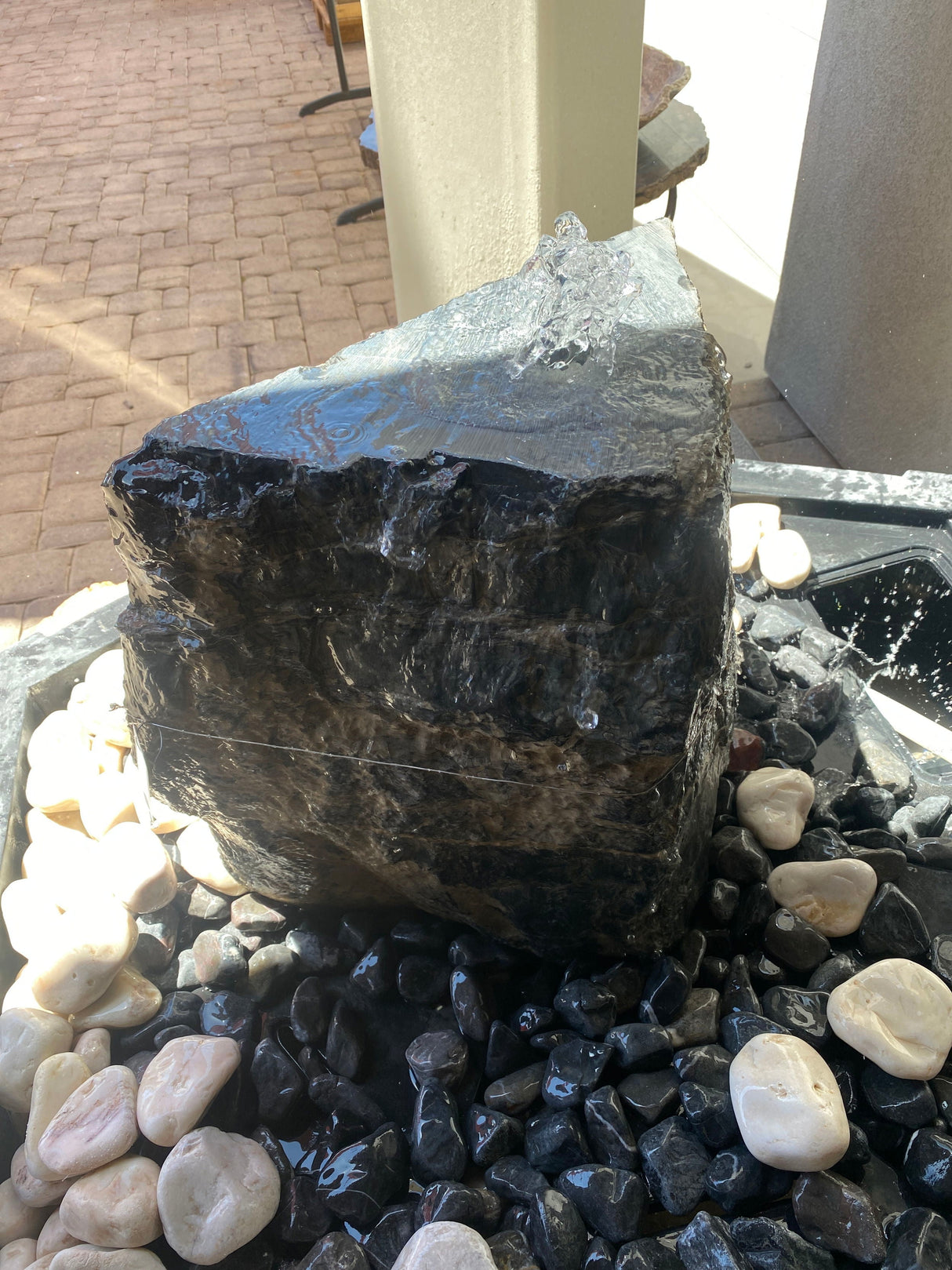 Black Onyx Boulder Fountain With 1 Side & Top Cut
