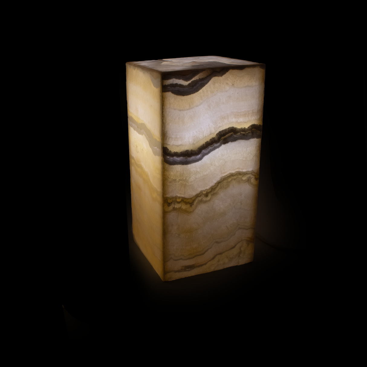 View of Nube Square Onyx Luminary Pedestal