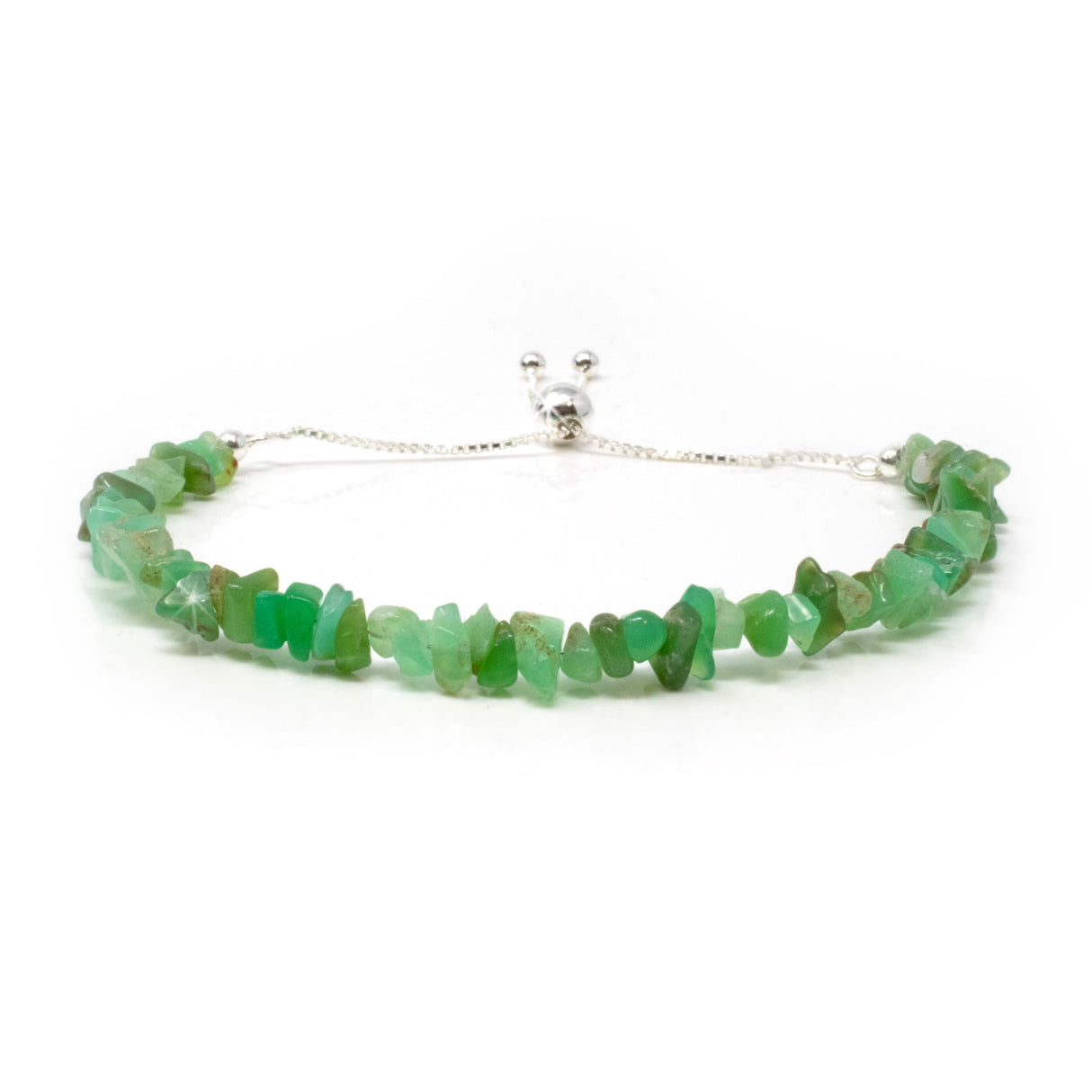 Chrysoprase Chip Beaded Bracelet with 925 Sterling Silver Adjustable Ball & Chain