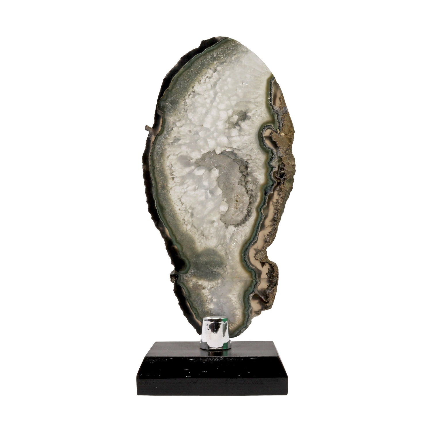 Agate Slice - Green Quartz with Brown Accents on Wooden Screw Stand