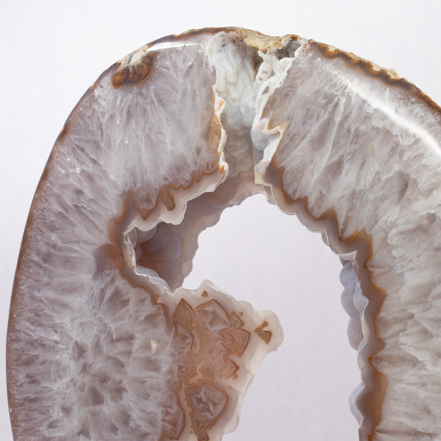 Rose De France with Carnelian Agate Geode Ring on Fitted Rotating Stand with Botryoidal Agate Pie in Center