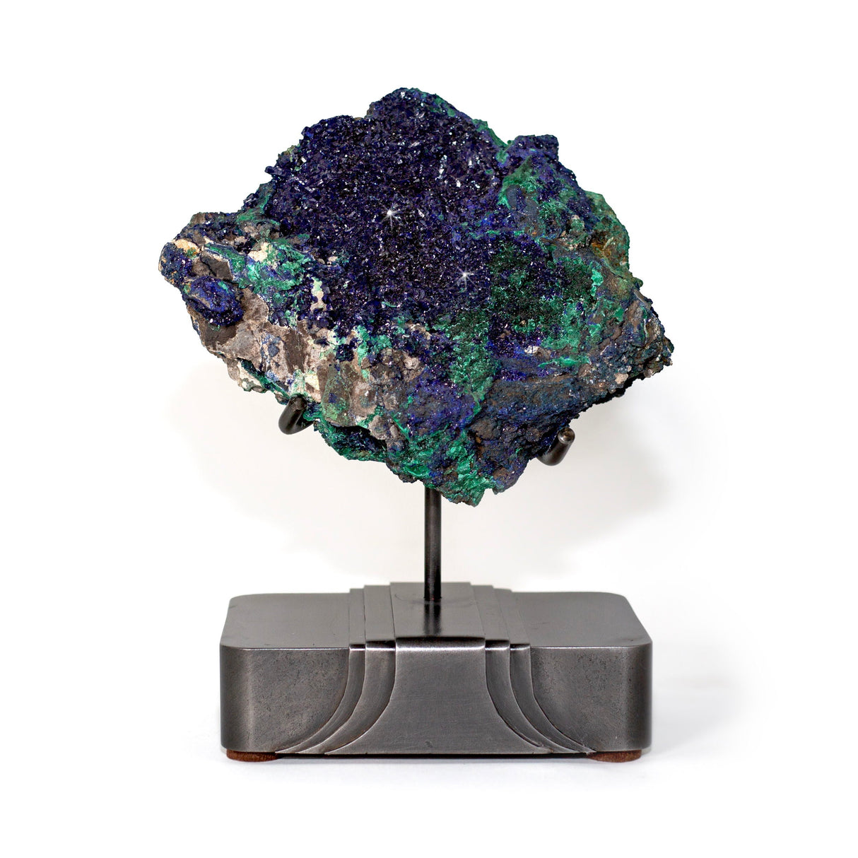 Azurite Malachite Druze Specimen on Custom Stand