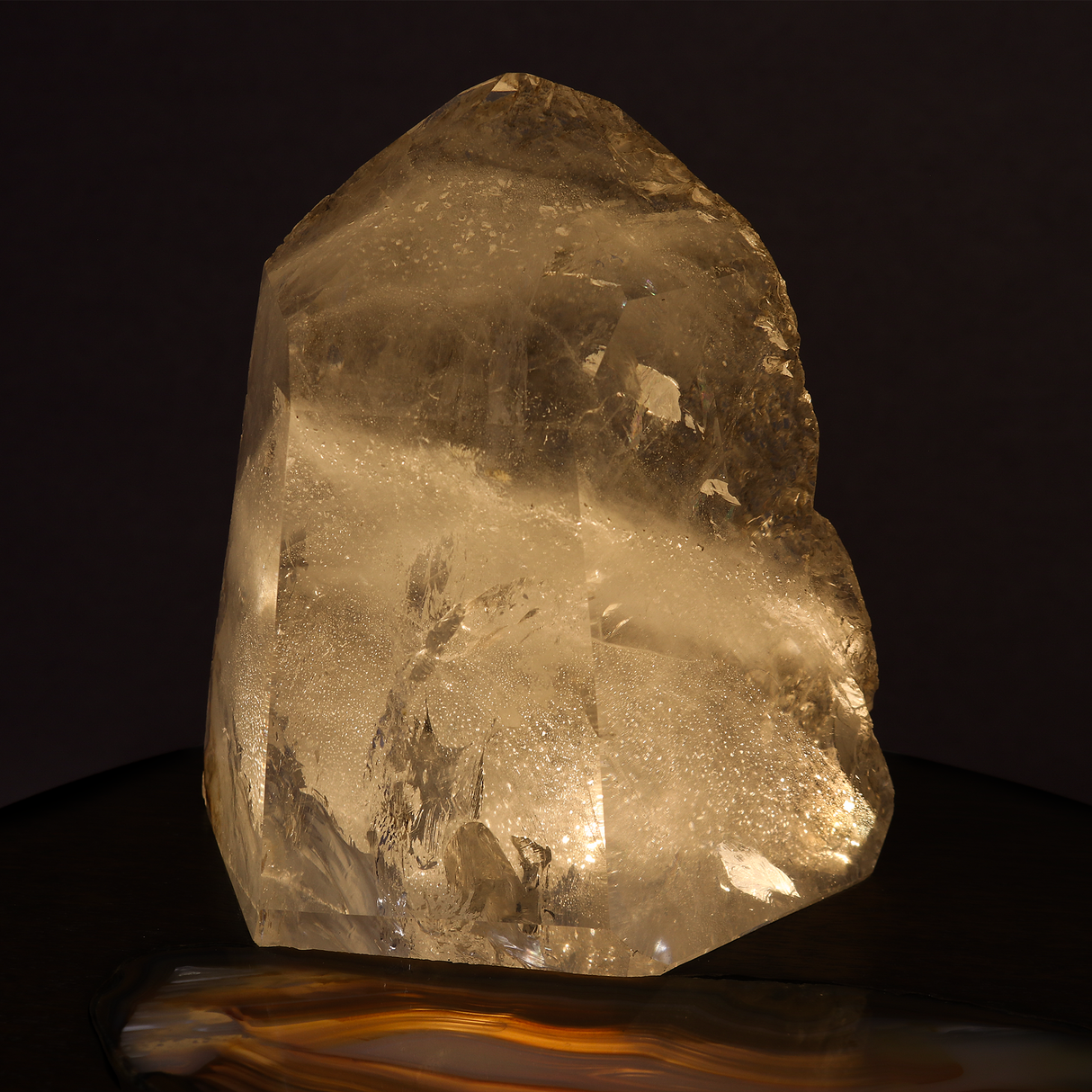 Brazilian Quartz Point & Agate Slice Crystal Power Luminary With Wood Base