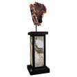 View of Michigan Copper Float Specimen on Custom Metal Floor Stand with Illuminated Pearlescent Side Walls with Rare Glacial Fold & Red Cuprite Inclusions