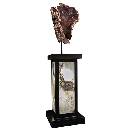 View of Michigan Copper Float Specimen on Custom Metal Floor Stand with Illuminated Pearlescent Side Walls with Rare Glacial Fold & Red Cuprite Inclusions