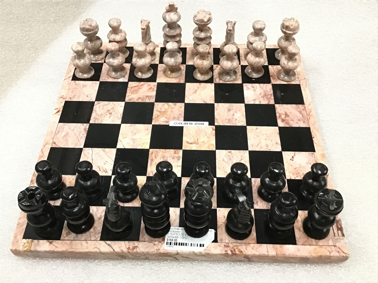 View of Onyx Chess Set - Pink & Black (Medium) with Pink Boarder