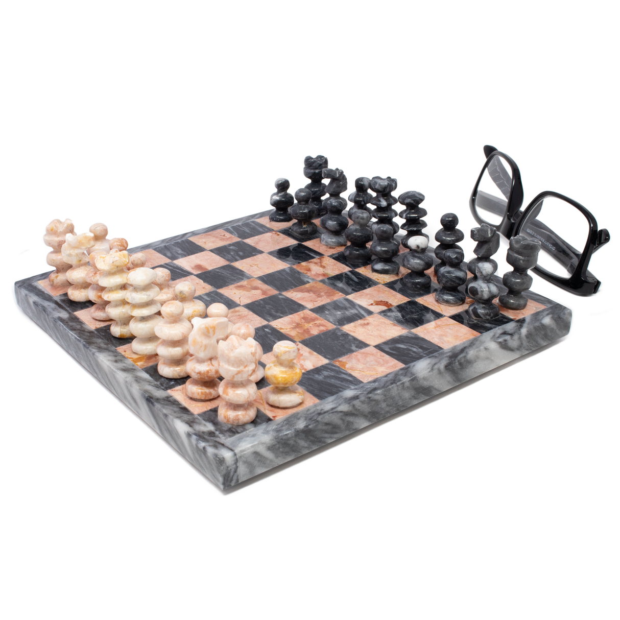 Jeu d'échecs en onyx - Rose et gris (petit)