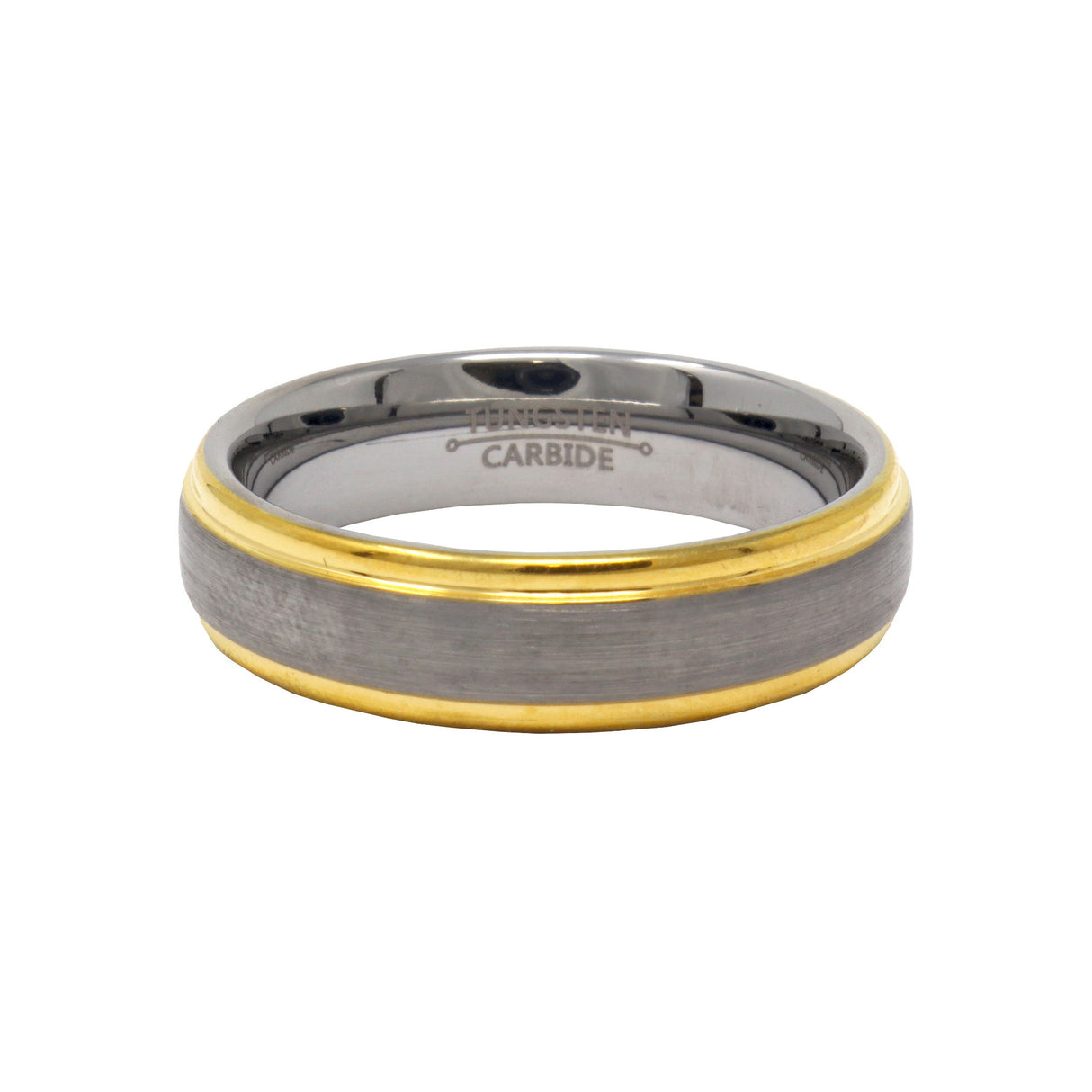 6mm Tungsten Ring Featuring A Yellow-Plated Brushed Center